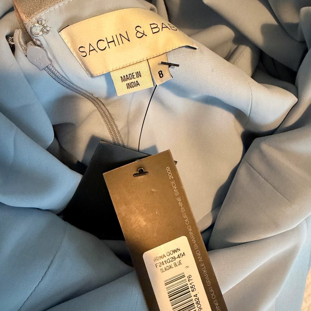 Sachin & Babi Glacial Blue Irina Crystal Collar Mikado Gown Size 8 - Picture 3 of 6